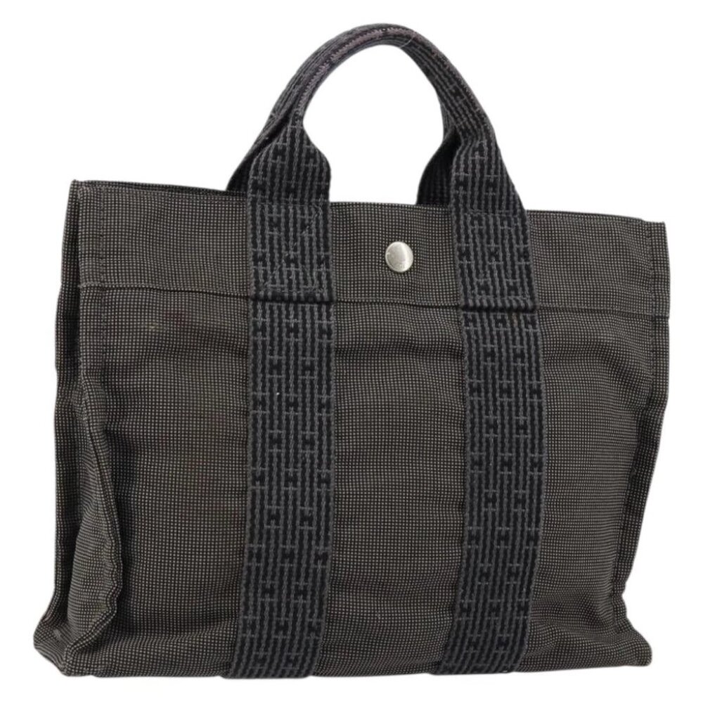 HERMES Her Line PM Tote Bag Canvas Gray Auth - Picture 1 of 15